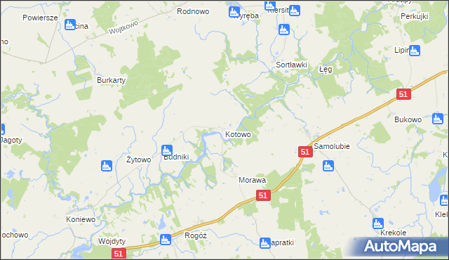 mapa Kotowo gmina Lidzbark Warmiński, Kotowo gmina Lidzbark Warmiński na mapie Targeo