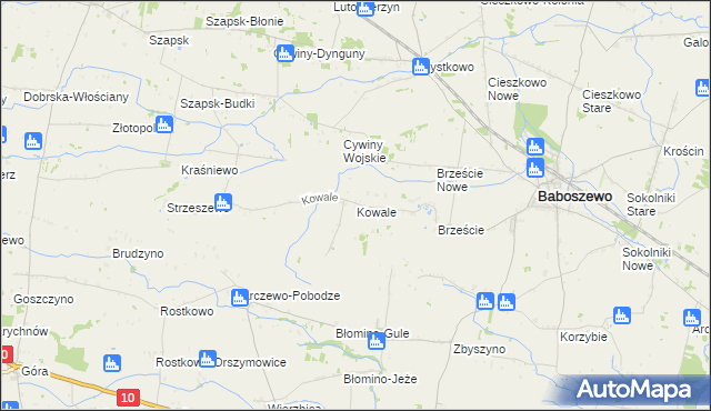 mapa Kowale gmina Baboszewo, Kowale gmina Baboszewo na mapie Targeo