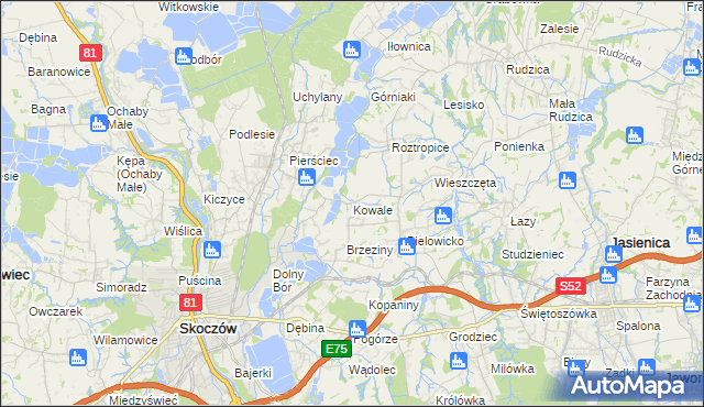 mapa Kowale gmina Skoczów, Kowale gmina Skoczów na mapie Targeo