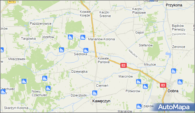 mapa Kowale Pańskie, Kowale Pańskie na mapie Targeo