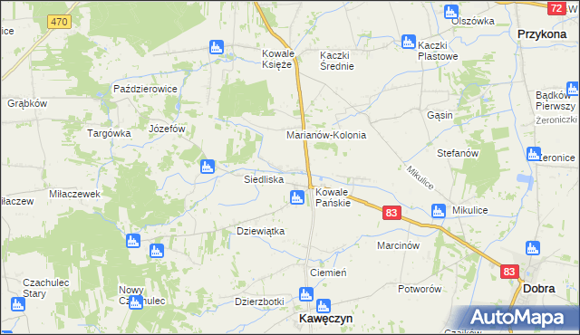 mapa Kowale Pańskie-Kolonia, Kowale Pańskie-Kolonia na mapie Targeo