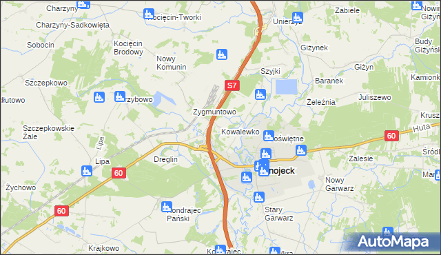 mapa Kowalewko gmina Glinojeck, Kowalewko gmina Glinojeck na mapie Targeo