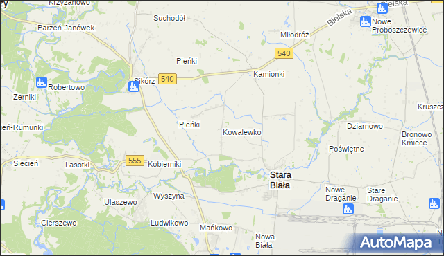 mapa Kowalewko gmina Stara Biała, Kowalewko gmina Stara Biała na mapie Targeo