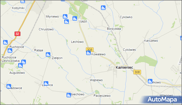mapa Kowalewo gmina Kamieniec, Kowalewo gmina Kamieniec na mapie Targeo