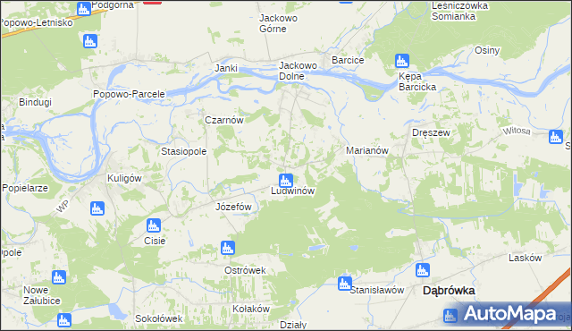 mapa Kowalicha gmina Dąbrówka, Kowalicha gmina Dąbrówka na mapie Targeo