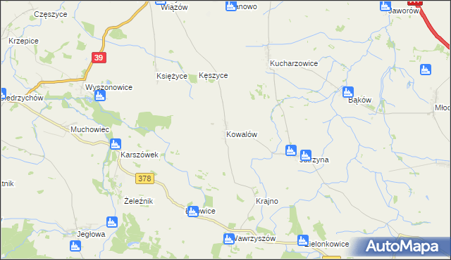 mapa Kowalów gmina Wiązów, Kowalów gmina Wiązów na mapie Targeo