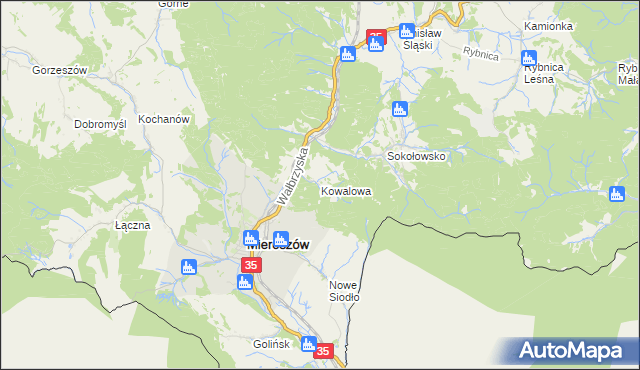 mapa Kowalowa gmina Mieroszów, Kowalowa gmina Mieroszów na mapie Targeo