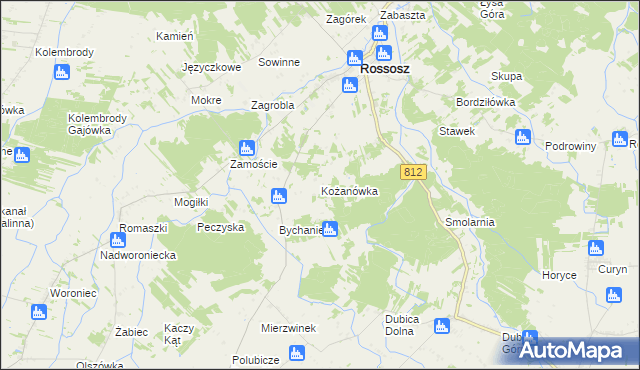 mapa Kożanówka gmina Rossosz, Kożanówka gmina Rossosz na mapie Targeo