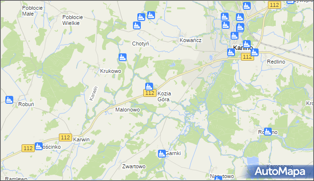 mapa Kozia Góra gmina Karlino, Kozia Góra gmina Karlino na mapie Targeo