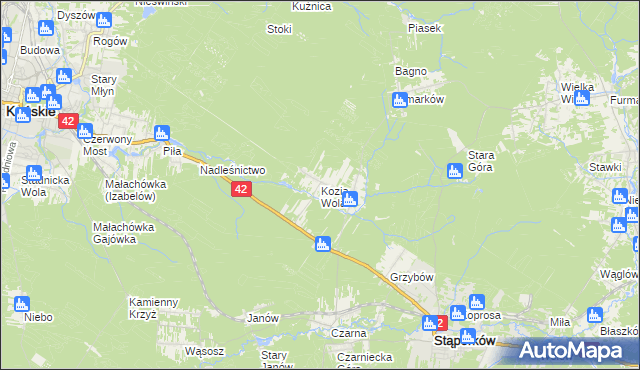 mapa Kozia Wola gmina Stąporków, Kozia Wola gmina Stąporków na mapie Targeo