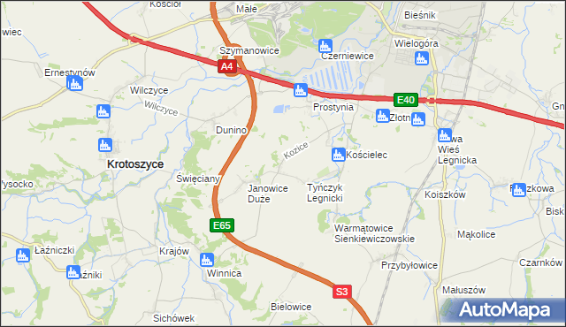 mapa Kozice gmina Krotoszyce, Kozice gmina Krotoszyce na mapie Targeo