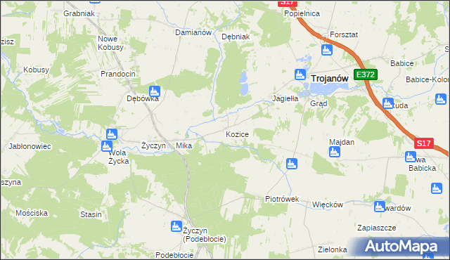 mapa Kozice gmina Trojanów, Kozice gmina Trojanów na mapie Targeo