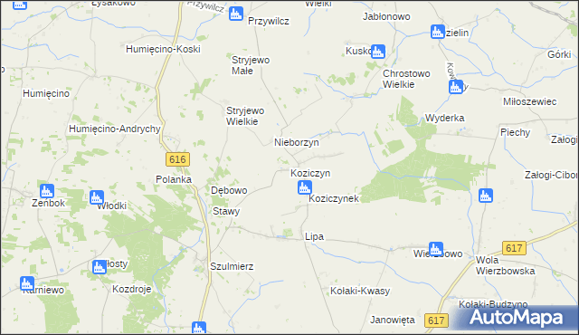 mapa Koziczyn gmina Regimin, Koziczyn gmina Regimin na mapie Targeo