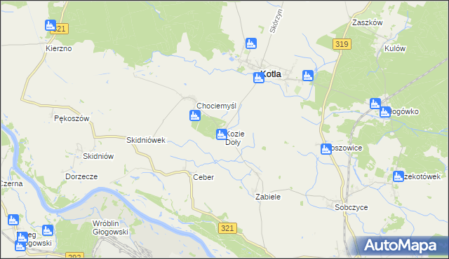 mapa Kozie Doły gmina Kotla, Kozie Doły gmina Kotla na mapie Targeo