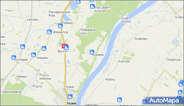 mapa Kozielec gmina Nowe, Kozielec gmina Nowe na mapie Targeo