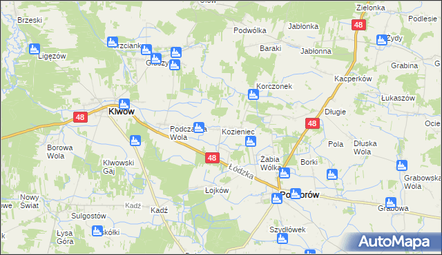 mapa Kozieniec gmina Potworów, Kozieniec gmina Potworów na mapie Targeo