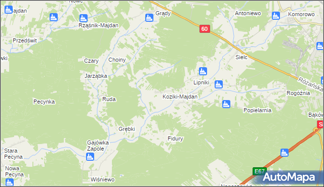 mapa Koziki-Majdan, Koziki-Majdan na mapie Targeo