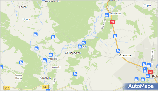 mapa Kozioł gmina Kolno, Kozioł gmina Kolno na mapie Targeo