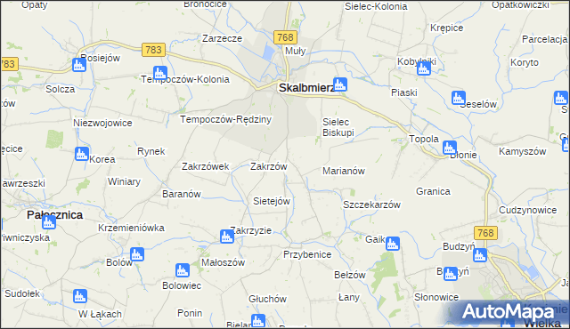 mapa Kózki gmina Skalbmierz, Kózki gmina Skalbmierz na mapie Targeo