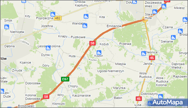 mapa Koźlin, Koźlin na mapie Targeo