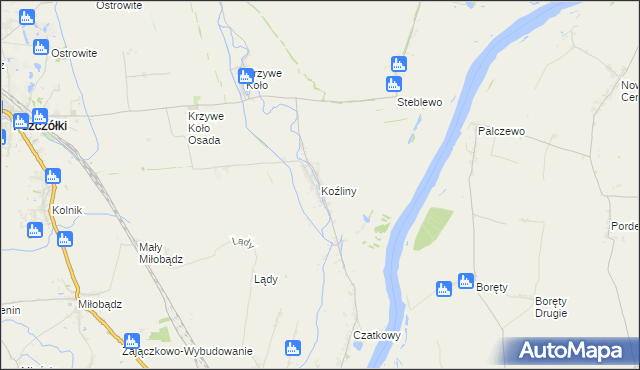 mapa Koźliny gmina Suchy Dąb, Koźliny gmina Suchy Dąb na mapie Targeo