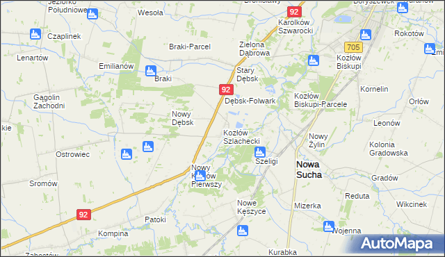 mapa Kozłów Szlachecki, Kozłów Szlachecki na mapie Targeo