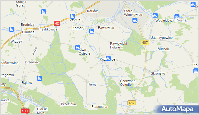 mapa Kozłowice, Kozłowice na mapie Targeo