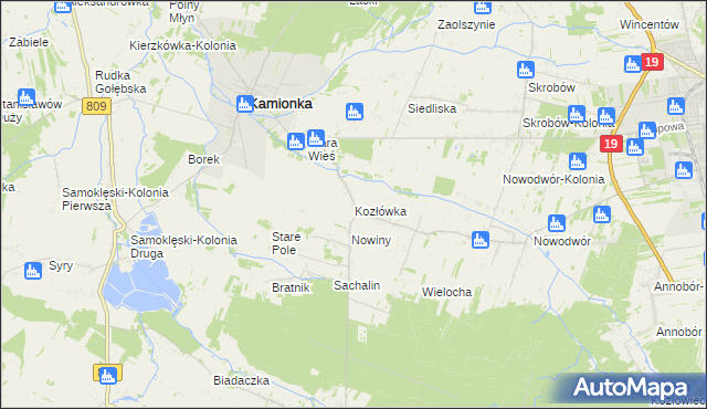 mapa Kozłówka gmina Kamionka, Kozłówka gmina Kamionka na mapie Targeo