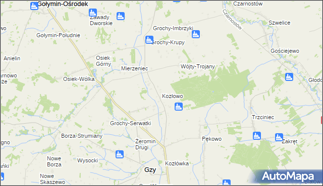mapa Kozłowo gmina Gzy, Kozłowo gmina Gzy na mapie Targeo