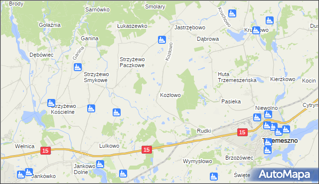 mapa Kozłowo gmina Trzemeszno, Kozłowo gmina Trzemeszno na mapie Targeo