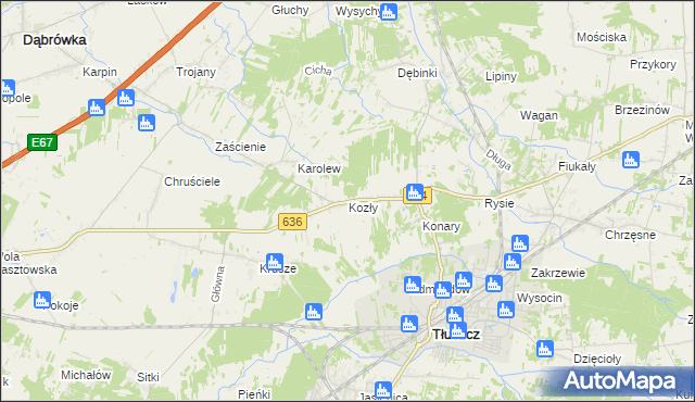 mapa Kozły gmina Tłuszcz, Kozły gmina Tłuszcz na mapie Targeo