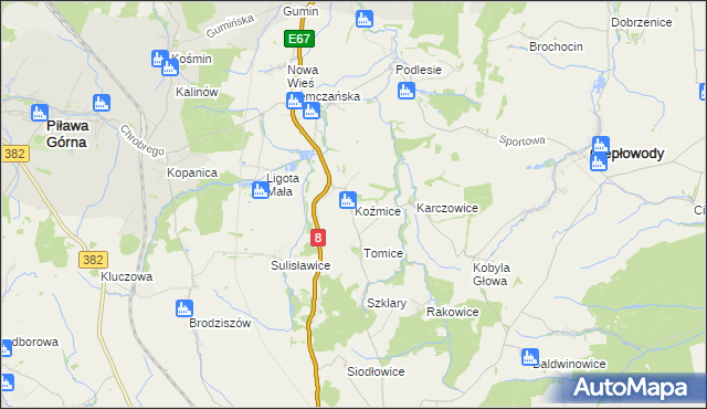 mapa Koźmice, Koźmice na mapie Targeo