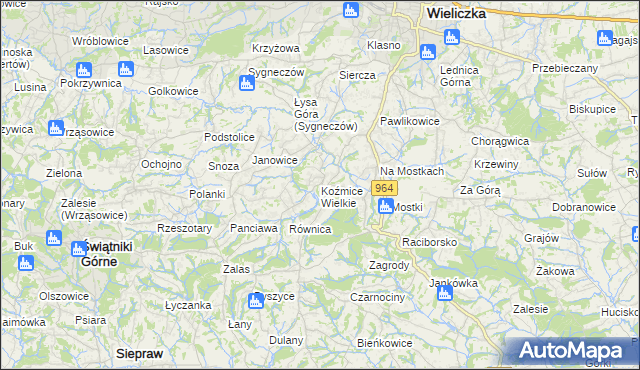 mapa Koźmice Wielkie, Koźmice Wielkie na mapie Targeo