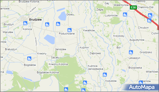 mapa Koźmin gmina Brudzew, Koźmin gmina Brudzew na mapie Targeo