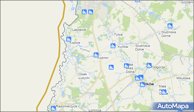 mapa Koźmin gmina Zgorzelec, Koźmin gmina Zgorzelec na mapie Targeo