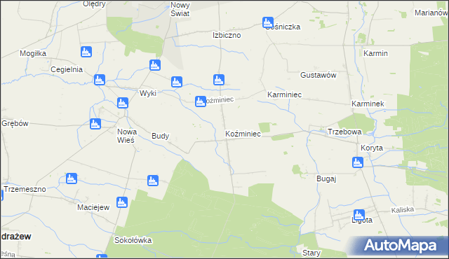 mapa Koźminiec, Koźminiec na mapie Targeo