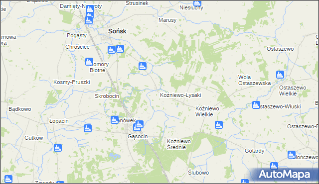 mapa Koźniewo-Łysaki, Koźniewo-Łysaki na mapie Targeo