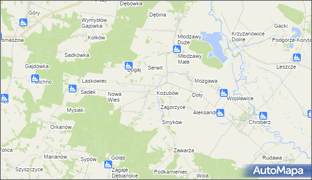 mapa Kozubów gmina Pińczów, Kozubów gmina Pińczów na mapie Targeo