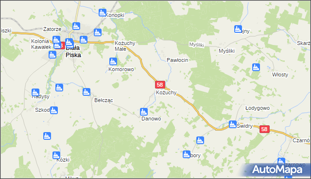 mapa Kożuchy, Kożuchy na mapie Targeo