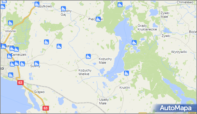 mapa Kożuchy Małe, Kożuchy Małe na mapie Targeo