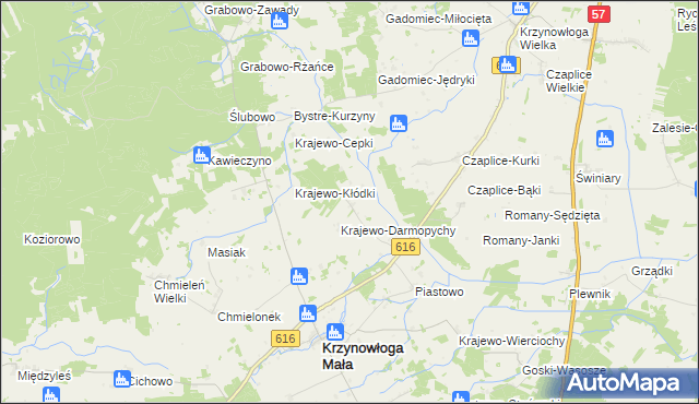 mapa Krajewo Wielkie gmina Krzynowłoga Mała, Krajewo Wielkie gmina Krzynowłoga Mała na mapie Targeo