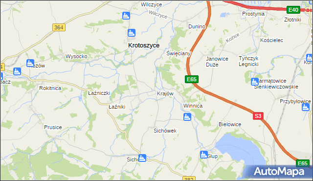 mapa Krajów gmina Krotoszyce, Krajów gmina Krotoszyce na mapie Targeo