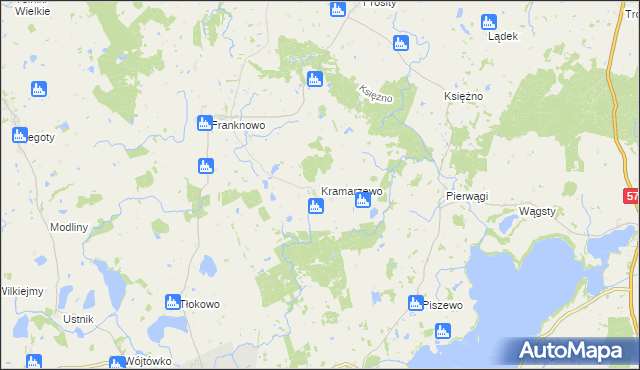 mapa Kramarzewo gmina Jeziorany, Kramarzewo gmina Jeziorany na mapie Targeo