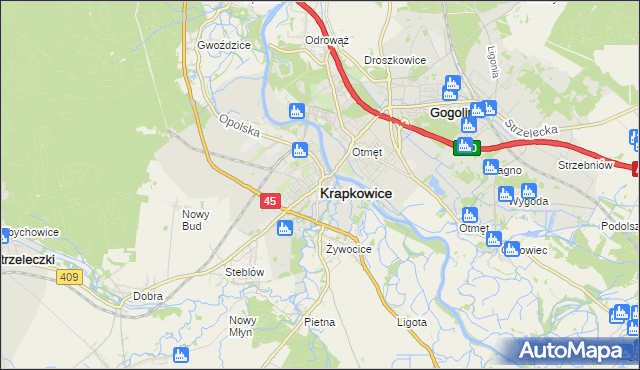 mapa Krapkowice, Krapkowice na mapie Targeo