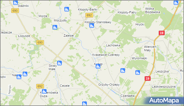 mapa Krasewice-Czerepy, Krasewice-Czerepy na mapie Targeo