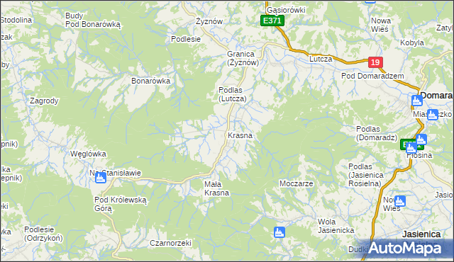 mapa Krasna gmina Korczyna, Krasna gmina Korczyna na mapie Targeo