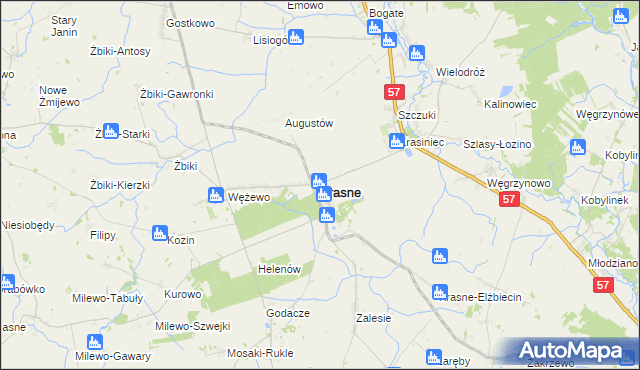 mapa Krasne powiat przasnyski, Krasne powiat przasnyski na mapie Targeo
