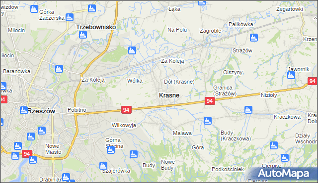 mapa Krasne powiat rzeszowski, Krasne powiat rzeszowski na mapie Targeo