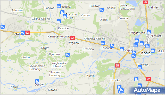 mapa Kraśnica gmina Golina, Kraśnica gmina Golina na mapie Targeo