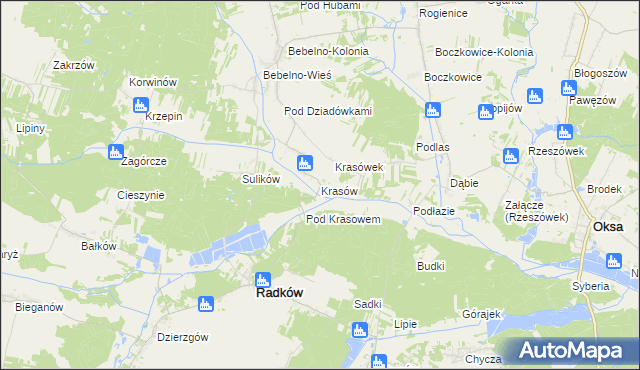 mapa Krasów gmina Radków, Krasów gmina Radków na mapie Targeo